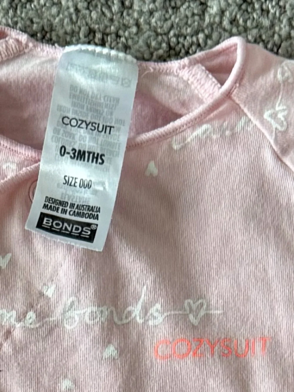 BONDS Australia Pink Cozysuit 0-3 months baby girl EUC
